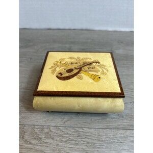Vintage Inlaid Wood Music Box Sorrento Italy Notturno Intrarsio Banjo Flute